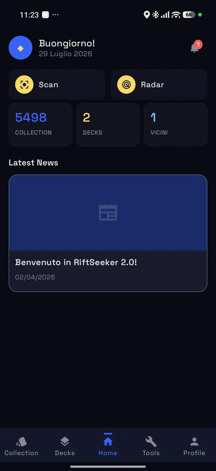 RiftSeeker home dashboard