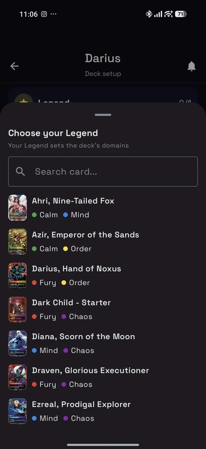 Legend picker setting the deck domains