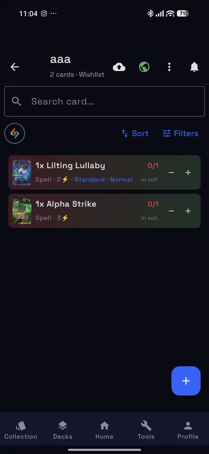 Custom card list with cloud sync and public sharing